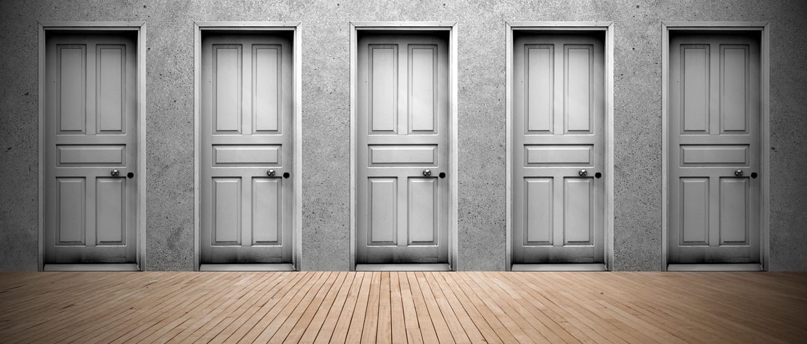 Choices: a row of closed doors